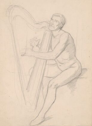 Nude male study to the painting ‘King David playing the harp’