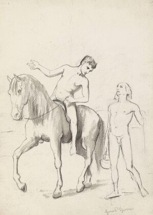 Nude Man Riding a Horse, Leaning Over an Accompanying Him Nude Young Man with a Basket (1900 - 1910)
