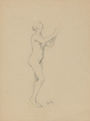 Nude of a Standing Woman, Arms Raised in a Gesture of Prayer