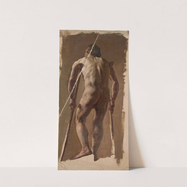 Nude of an old man leaning on crutches, back view (1873) by Kazimierz Alchimowicz