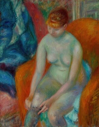 Nude Pulling On Stocking (Nude With Red Hair)