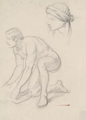 Nude sketch and study of the head in a turban for the figure of Joseph of Arimathea to the painting ‘Entombment’