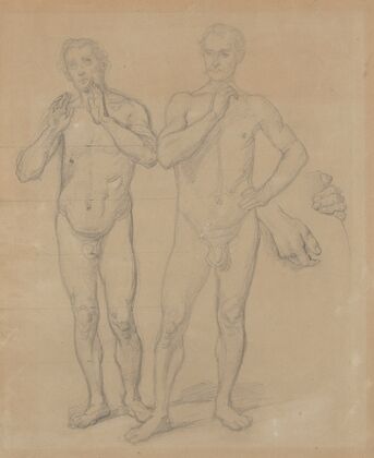 Nude studies of the Canon of Cracow, Piotr Wysz, and JagieÅÅo, and studies of hands of JaÅko of TÄczyn for the painting ‘Queen Jadwiga’s Oath’