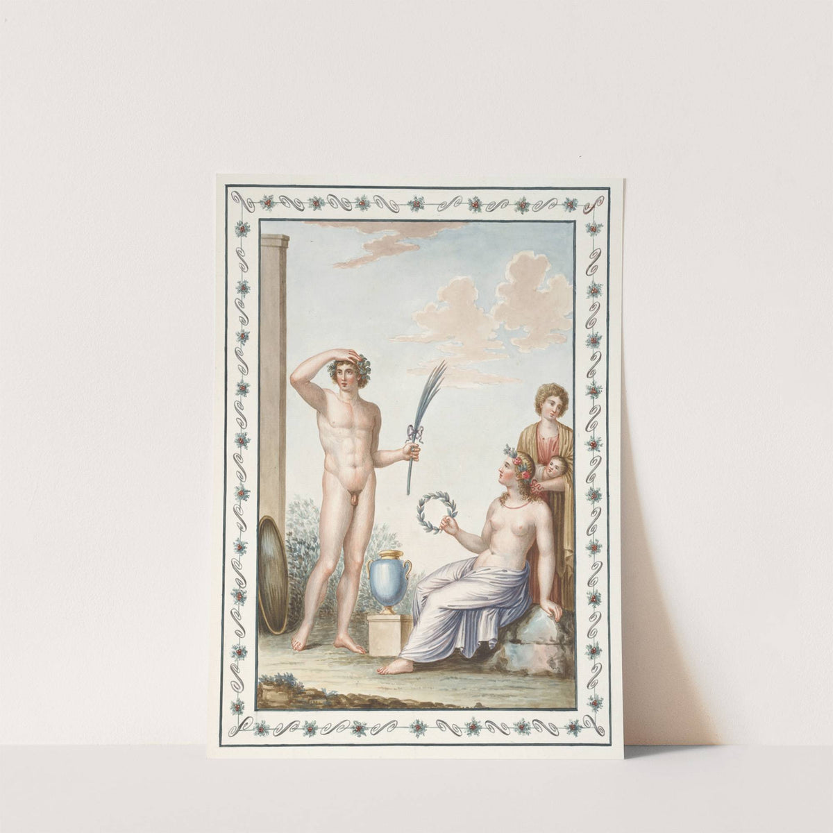 Nude youth holding palm branch, partially nude woman holding wreath. (1783) by Pierre-Jean Mariette