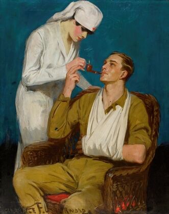 Nurse Lighting a Pipe