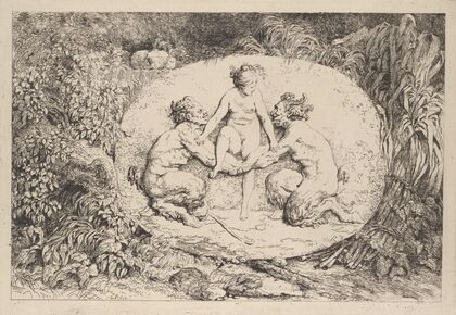 Nymph supported by two satyrs