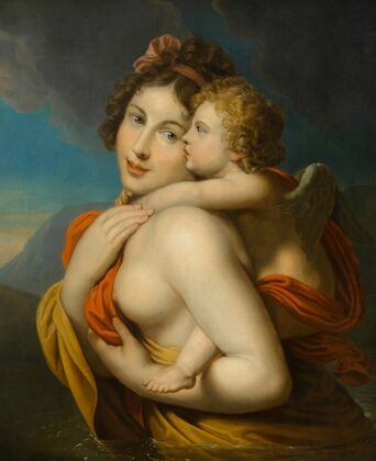 Nymphe trägt Amor durch einen Fluss