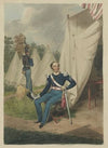 Officer from the First Troop, Philadelphia, seated by a tent in which a writing desk is visible