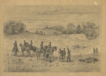 Officers and soldiers on the battlefield of the second Bull Run, recognizing the remains of their comrades