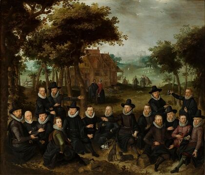 Officieren van de Oude Schutterij van Alkmaar in een landschap