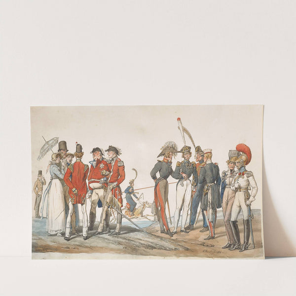 Officiers anglais et français discutant by Horace Vernet