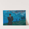 Ohne Titel (Mann mit schwarzem Anzug und Hut in Landschaft) by Karl Wiener