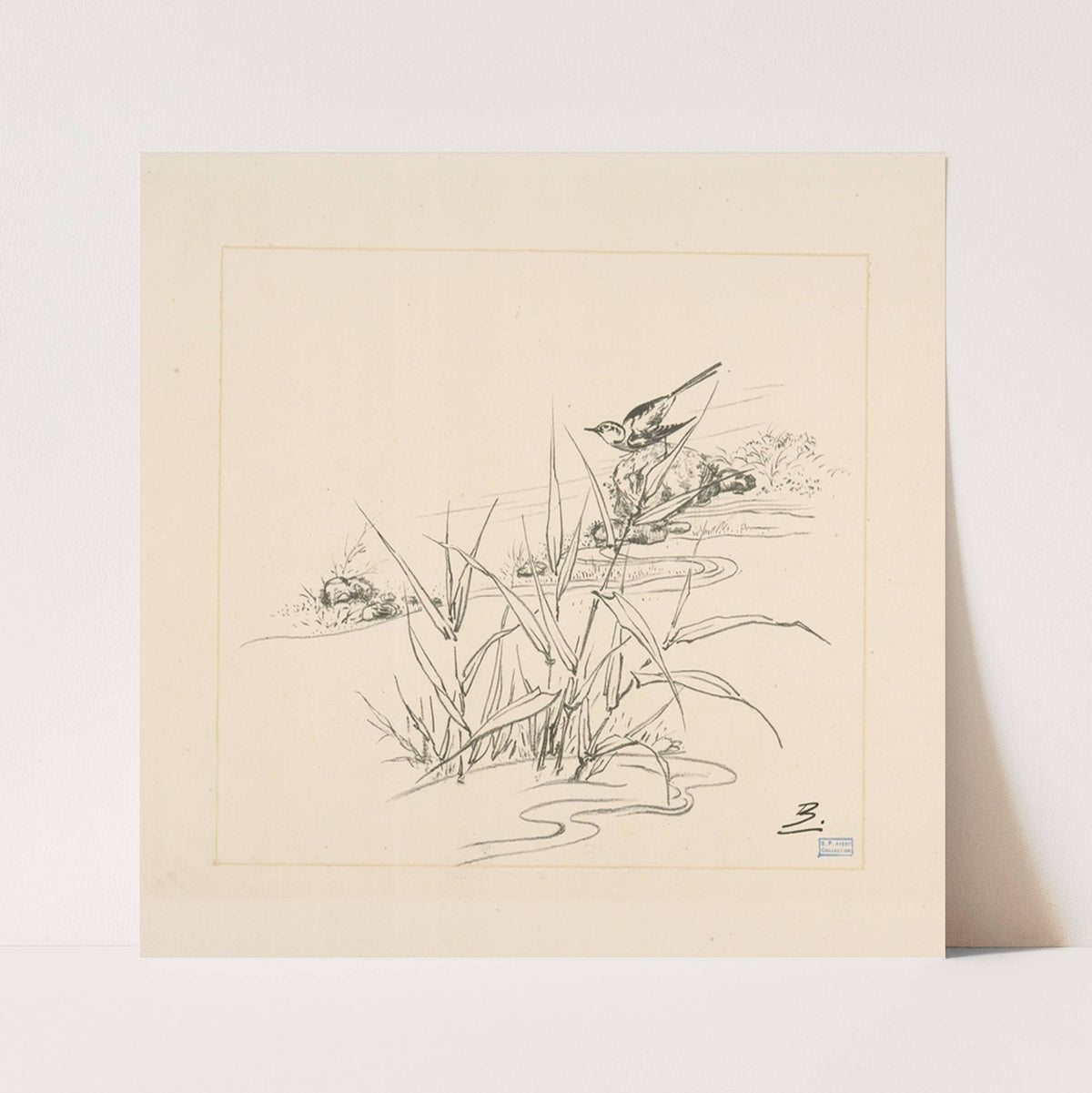Oiseau sur une pierre, devant des roseaux. (1866 - 1878) by Félix Bracquemond