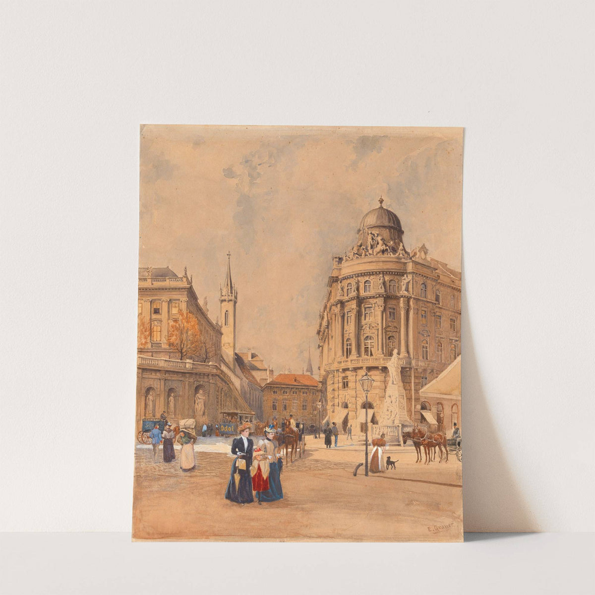 Old Albrechtsplatz (today Albertinaplatz) in Vienna with the Philipphof and the Mozart monument (1899) by Ernst Graner