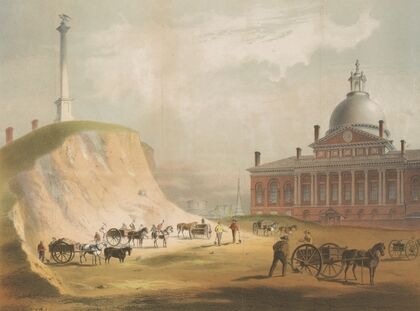 Old Boston. Beacon Hill from the present site of the reservoir between Hancock & Temple Sts.