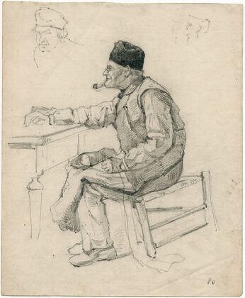 Old cobbler at a table. Oude schoenmaker bij een tafel (1880)