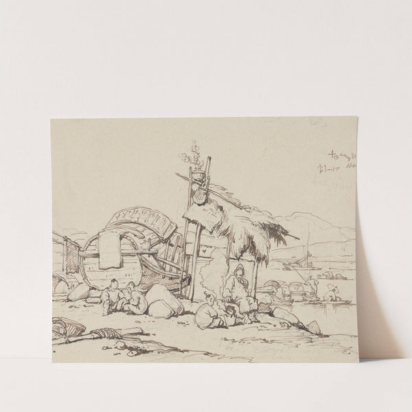 Old Man and Children Seated, Cooking by George Chinnery