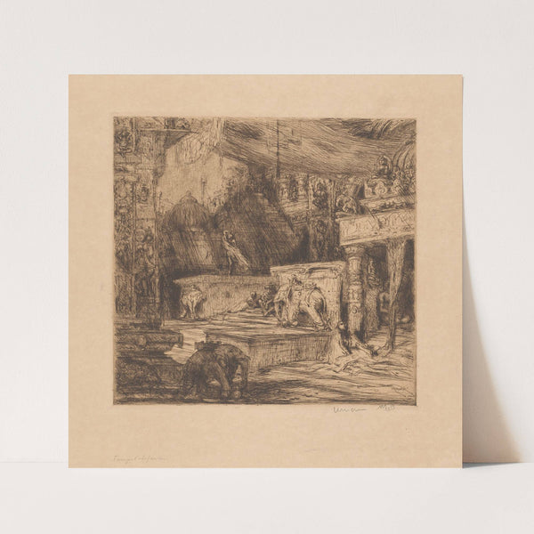Olifanten en figuren bij een tempel (c. 1877 - c. 1932) by Marius Bauer