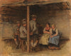 Ölstudie mit vier Burschen und zwei Dirndln in der Stube (1900)