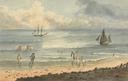 On the Sands at Brighton; Figures Walking on the Shore