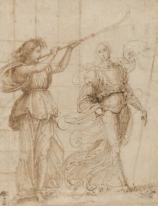 One Angel Blowing a Trumpet, and Another Holding a Standard