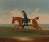One of Four Portraits of Horses, a Chestnut Racehorse Exercised by a Trainer in a Blue Coat- gallop…