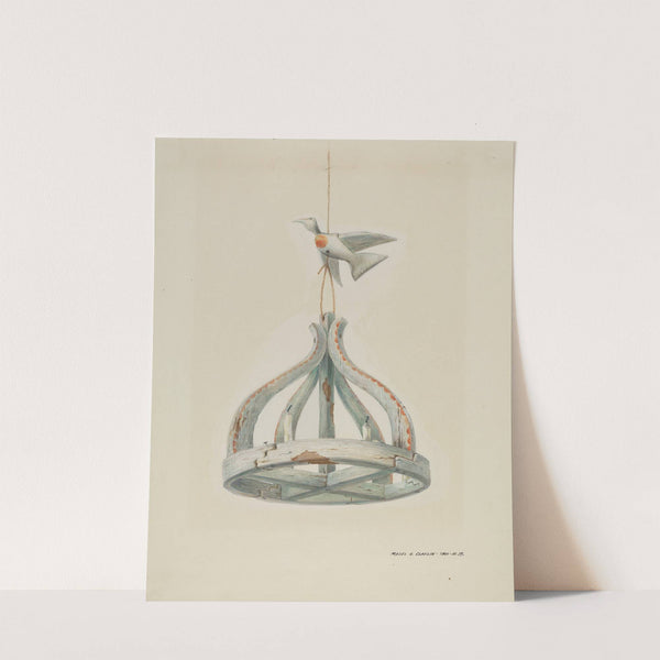 One painted, Wooden Candelabrum, with Dove by Majel G. Claflin