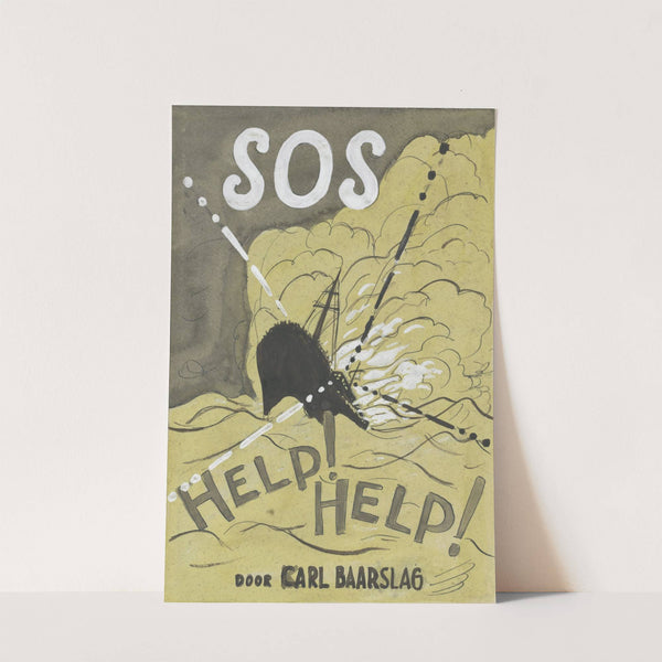 Ontwerp voor boekomslag voor Karl Baarslag’s ‘S.O.S’, met voorstelling van een schip in een storm (1891) by Leo Gestel