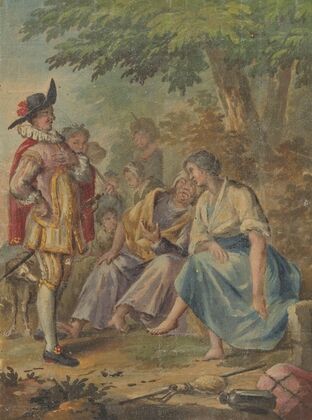 Ontwerp voor een behangselschildering of schilderij met het Spaanse Heidin Preciosa en Don Juan