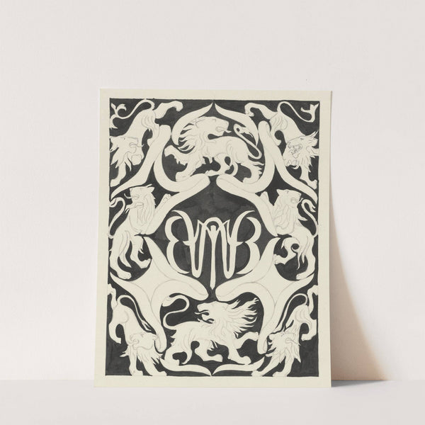 Ontwerp voor een ex libris met monogram en leeuwen (1874) by Carel Adolph Lion Cachet