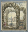 Ontwerp voor een kamerbeschildering met stenen bogen met een fontein en zicht op een tuin (1677 - 1755)