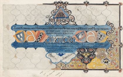Ontwerp voor een oorkonde van Arti en Amicitiae voor Prins Hendrik, bij zijn erelidmaatschap in 1902
