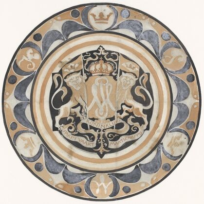 Ontwerp voor gedenkbord van de KPM bij de geboorte van prinses Juliana in 1909