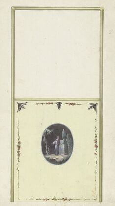 Ontwerp voor kamerversiering met verticaal twee panelen, de onderste met een chinoiserie