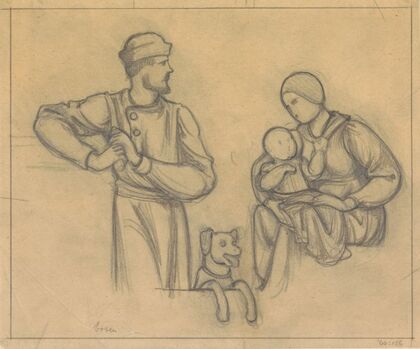 Ontwerp voor wandschildering in de Beurs van Berlage; familiegroep met hond