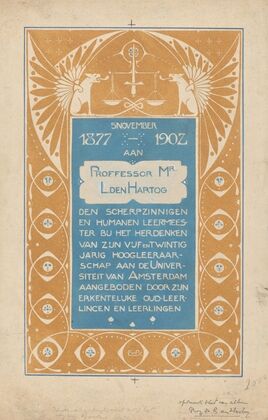 Opdrachtblad voor een album voor Prof. Mr. L. den Hartog