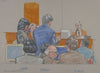 Oprah Winfrey standing as her attorney, Charles Babcock, questions plaintiff Bill O’Brien on the witness stand while the judge and others in the courtroom look on