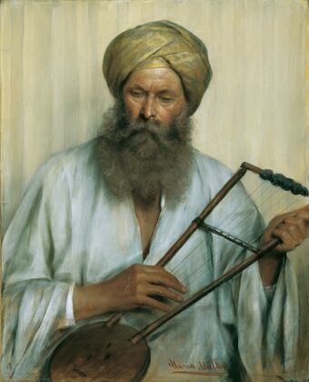 Orientale mit weißem Kaftan und gelbem Turban