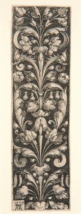 Ornamental Foliage with Two Masks and Two Dolphins