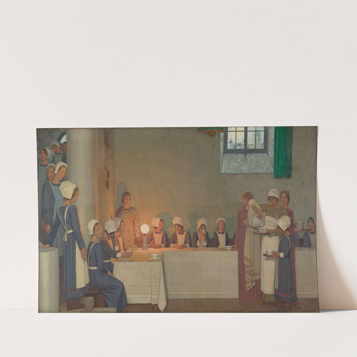 Orphan Girls Entering the Refectory of a Hospital (1915) by Frederick Cayley Robinson