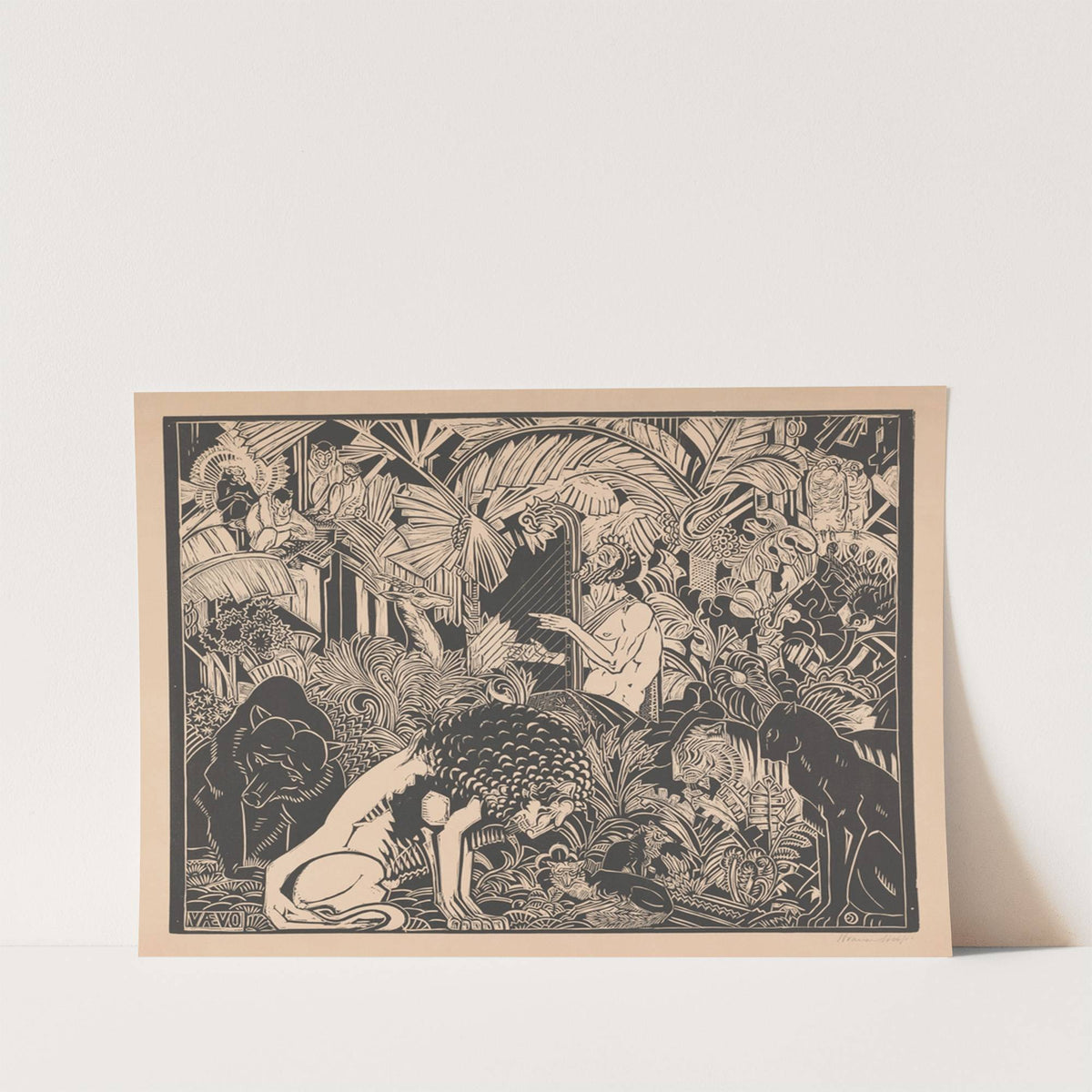 Orpheus speelt op zijn harp voor de dieren (1917 - 1920) by Henri van der Stok