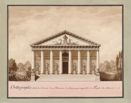 Orthographie, côté de l’entrée d’une maison de campagne appellée le temple du Silence (1788)