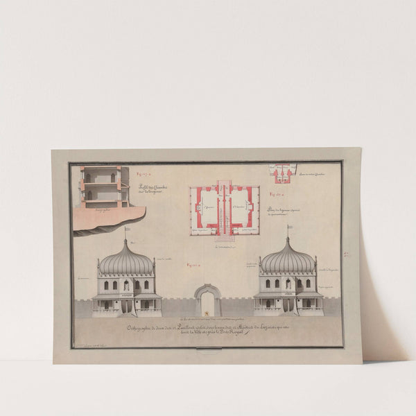 Orthographie de deux des 12 pavillons isolés, sous le nom des 12 Apôtres du Lazaret qui est hors la ville et près de Port-Royal (1777-1825) by Jean Jacques Lequeu