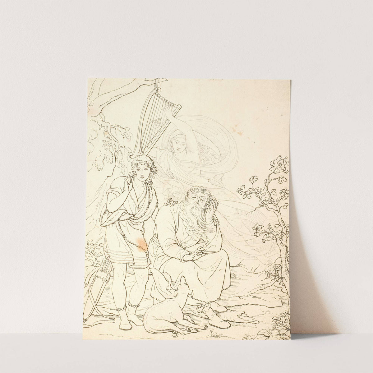 Ossian og Alpins søn hører Malvinas ånd gribe i harpens strenge by Christian Gottlieb Kratzenstein-Stub