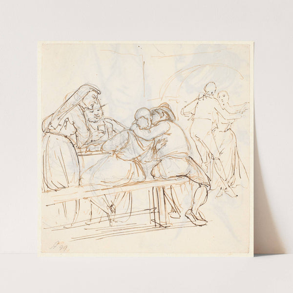 Osteriscene, i forgrunden kysser et siddende par hinanden (1810 – 1873) by Wilhelm Marstrand