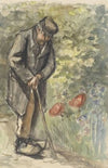 Oude man leunend op zijn stok (1834 - 1911)