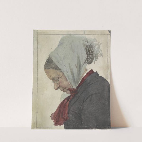 Oude vrouw met hoofddoek en rode sjaal by Jan Veth