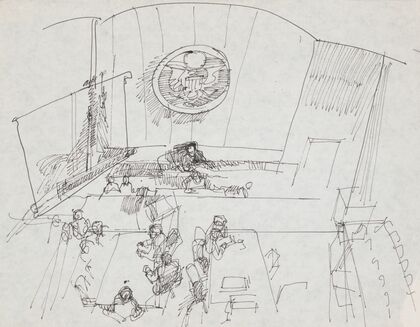Overhead view of courtroom for the Patty Hearst trial, San Francisco, California