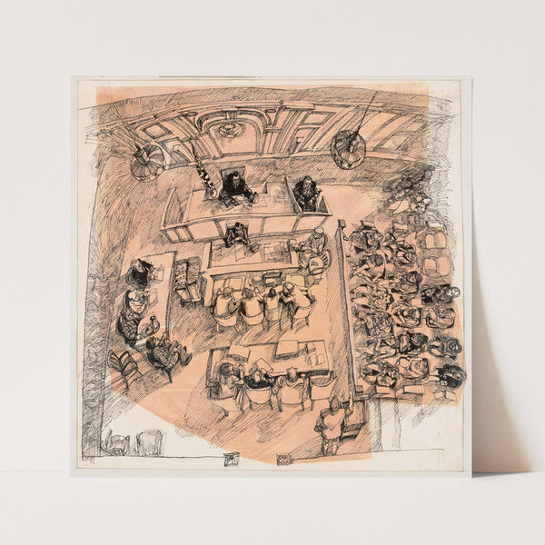 Overhead view of unidentified courtroo by Joseph Papin