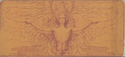Young man with outstretched arms on the wings of an eagle (1897) — size preview